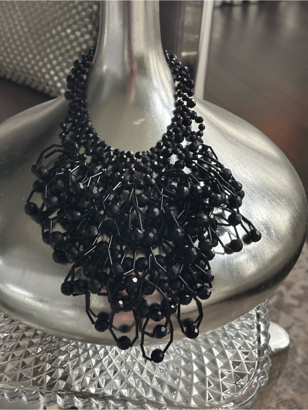 Vintage 1950/60s get black beaded statement bib size XS or small